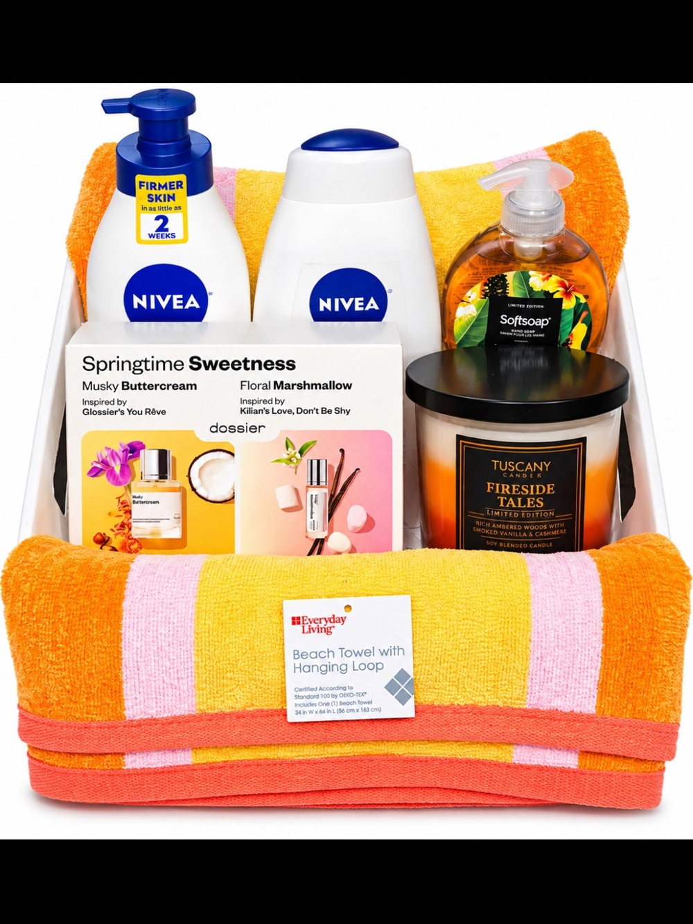 NIVEA & Softsoap Bath & Body Gift Set with Orange and Pink Towel